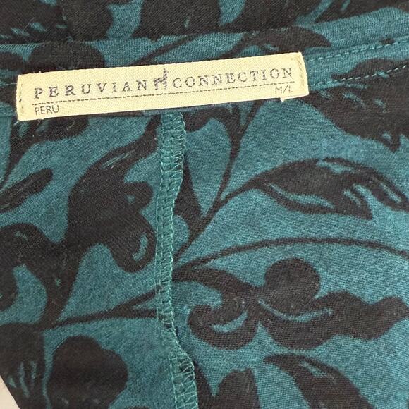 Peruvian Connection Teal & Black Burnout Legenlook Sheer Flowing Tunic Top M/L - Picture 7 of 10